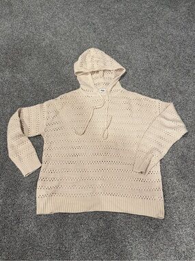 Pulse Light Beige Crochet Hoodie Sweater - Women's Knit Top size XL